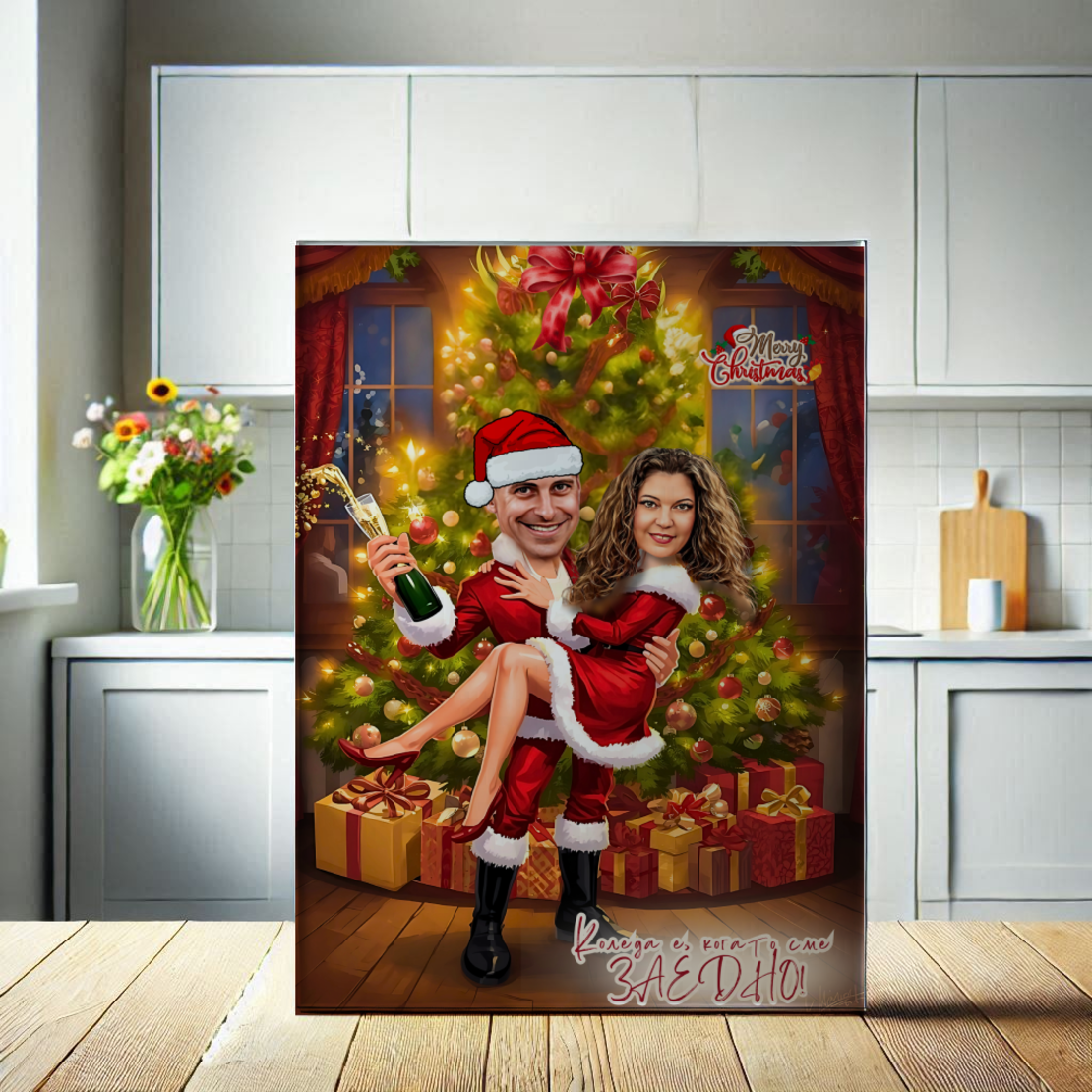 Стъклена дъска Карикатура Нова година Семейство 4