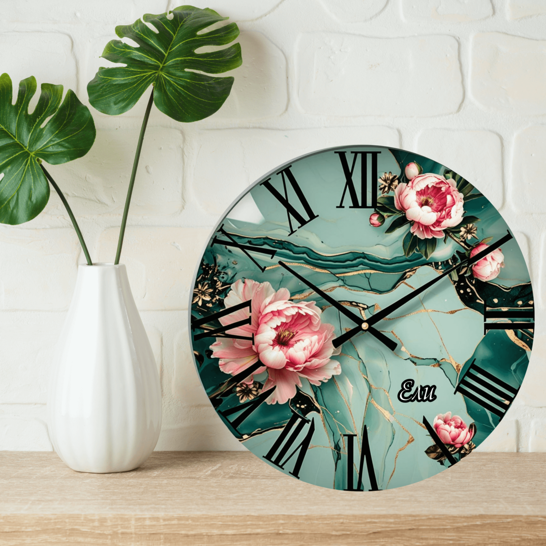 Персонализиран часовник Мрамор и цветя 1