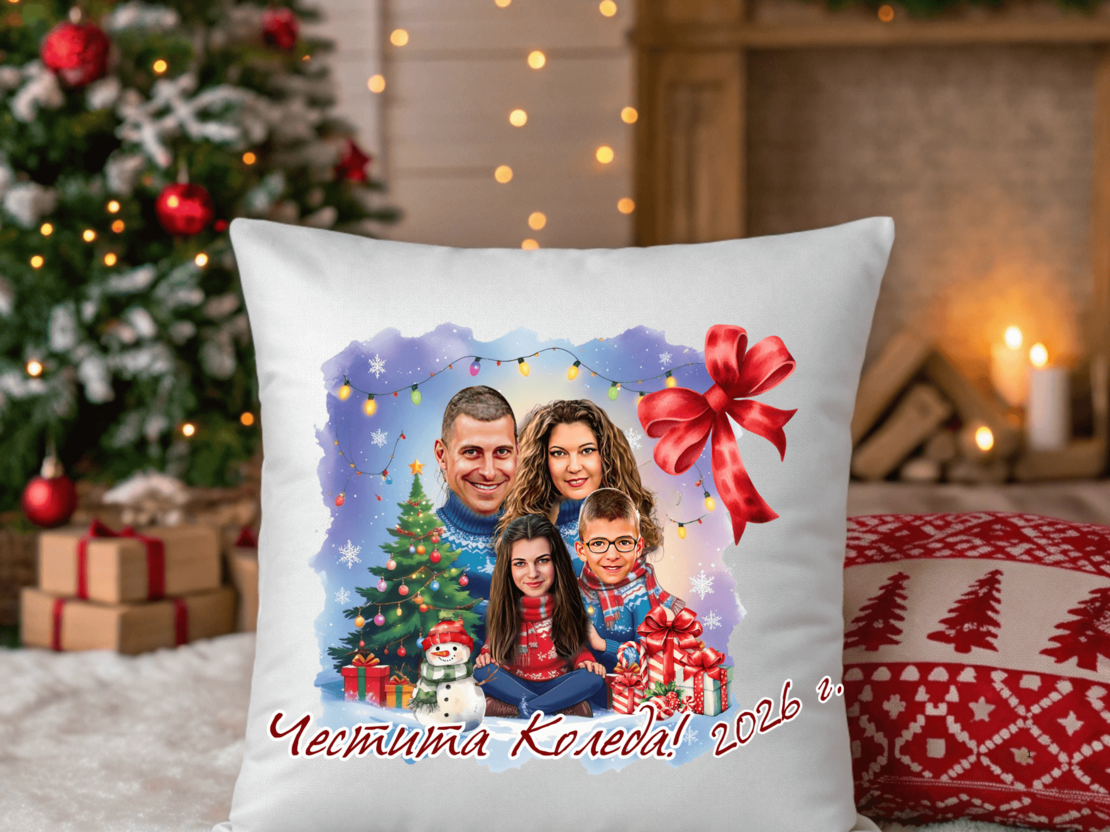 Персонализирана възглавничка Каркатура семейство 2