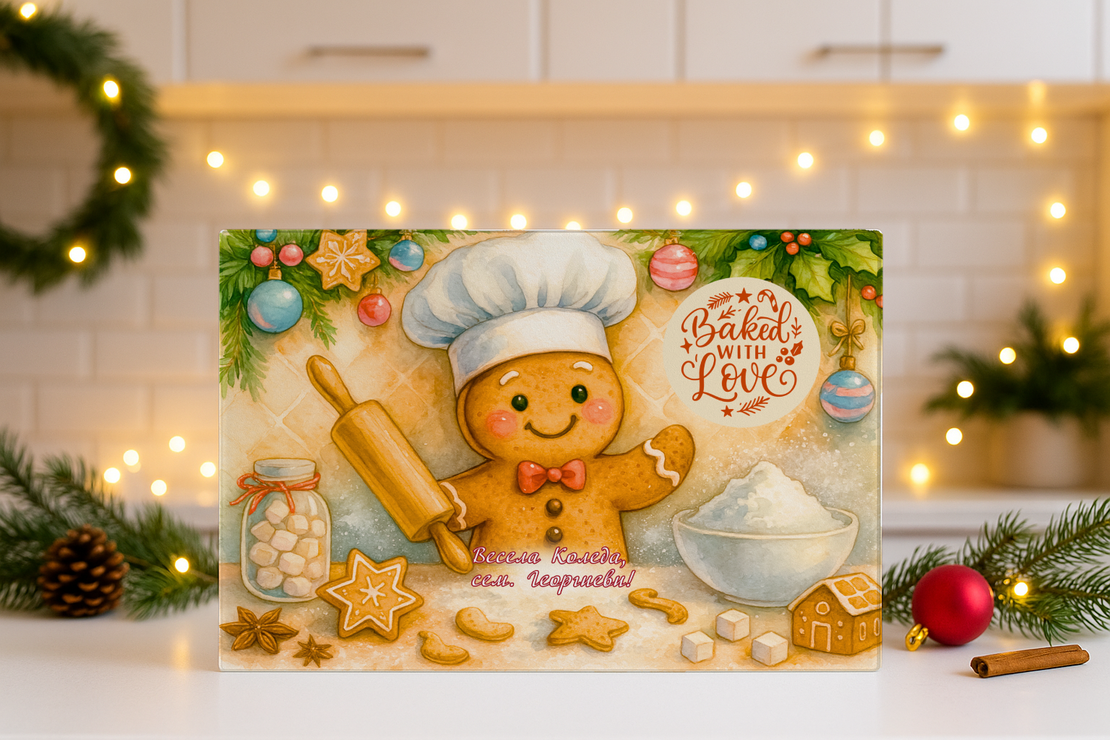 Стъклена дъска за рязане Коледари 140