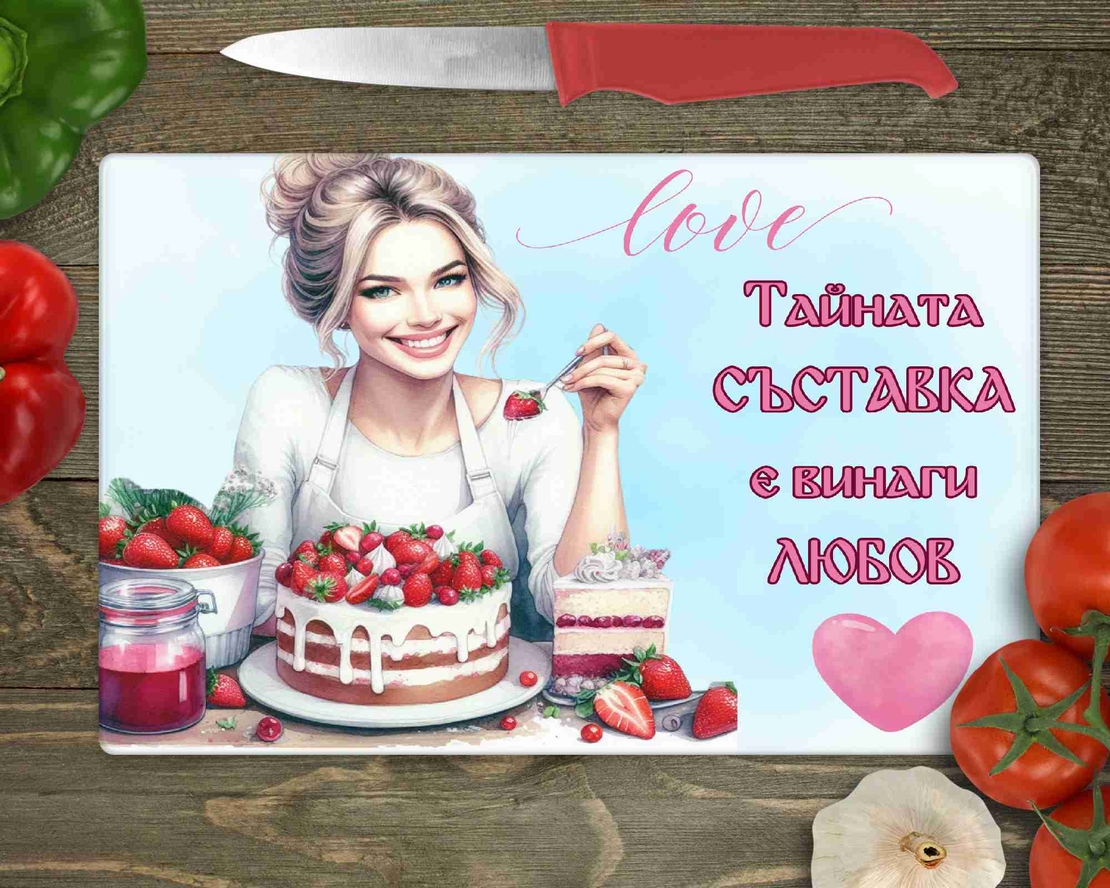 Стъклена дъска за рязане Тайната съставка е любов 13