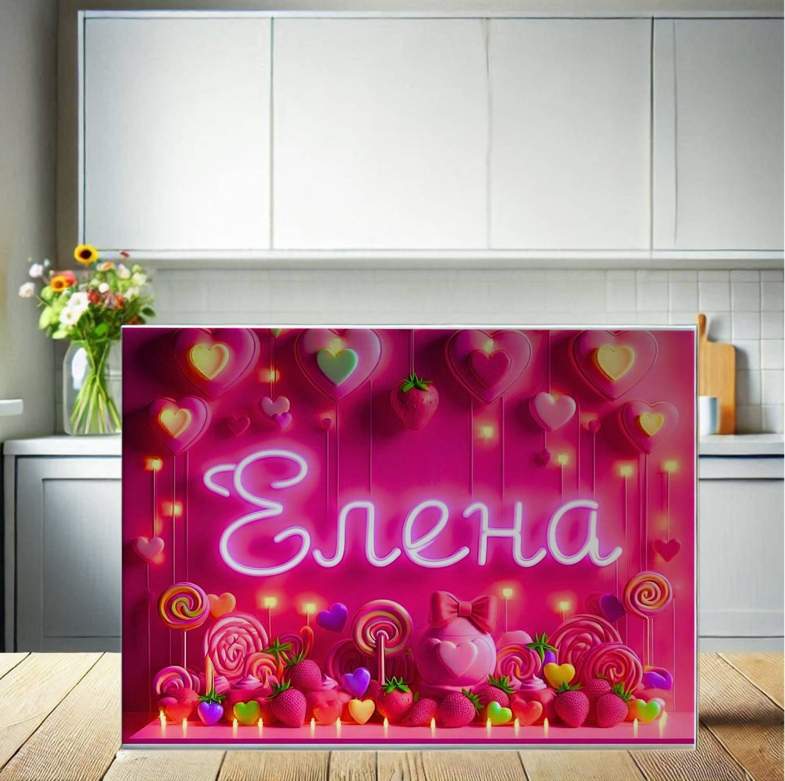 Стъклена персонализирана дъска с име и бонбони