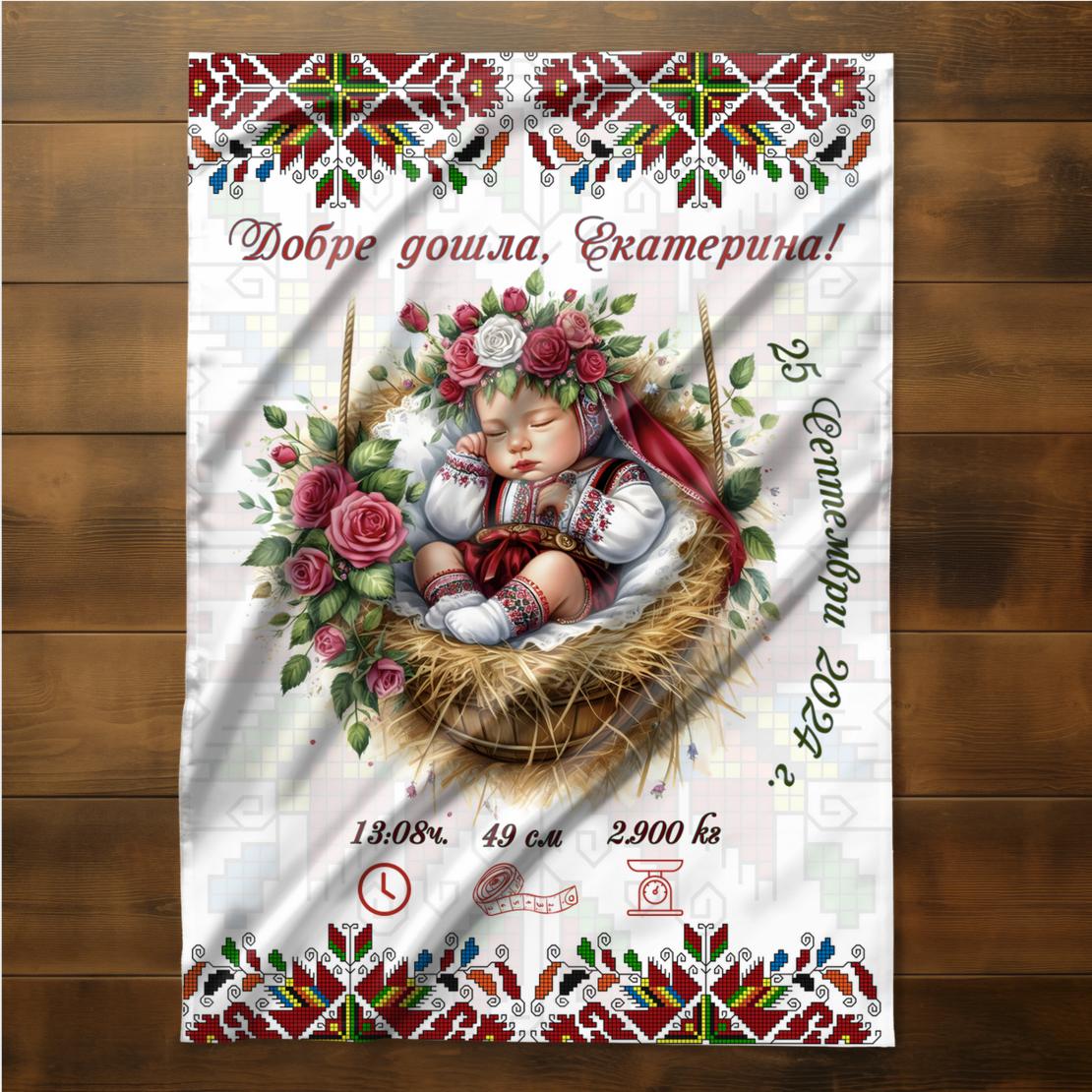 Бебешко одеяло за момиче Български мотив