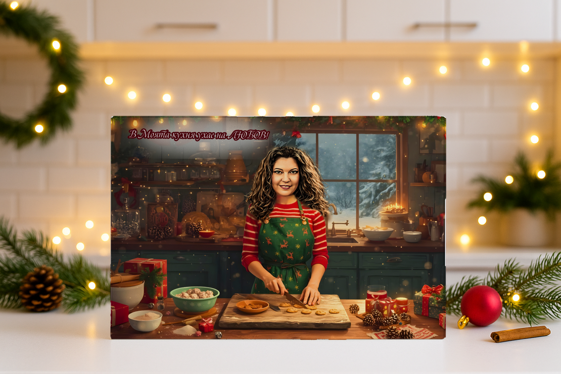 Стъклена дъска Карикатура Нова година Коледни бисквитки 1