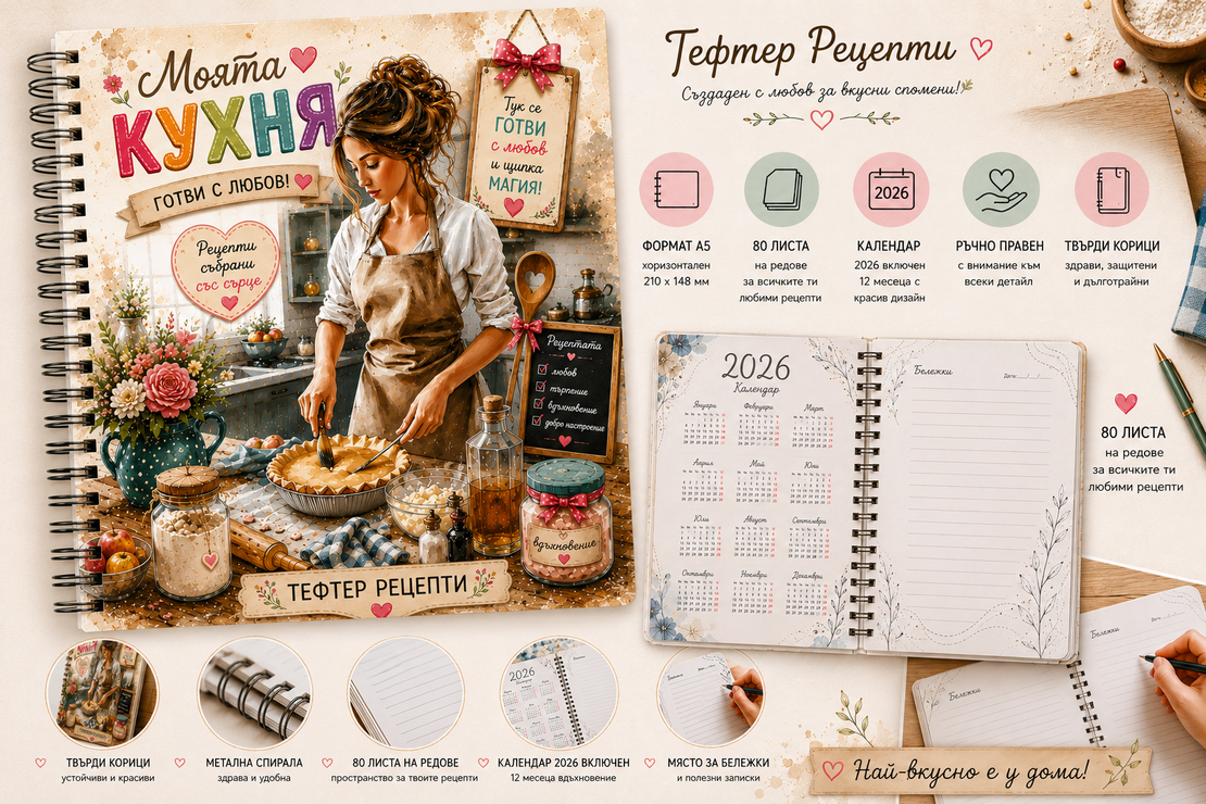 Персонализиран ръчно правен тефтер рцепти