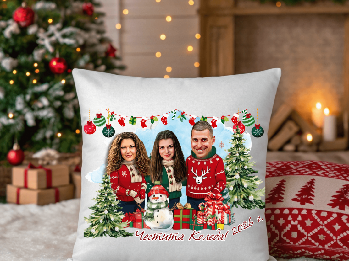 Персонализирана възглавничка Каркатура семейство 1
