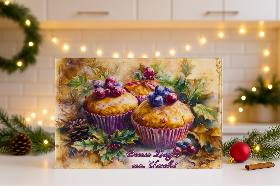 Стъклена дъска за рязане Коледари 137