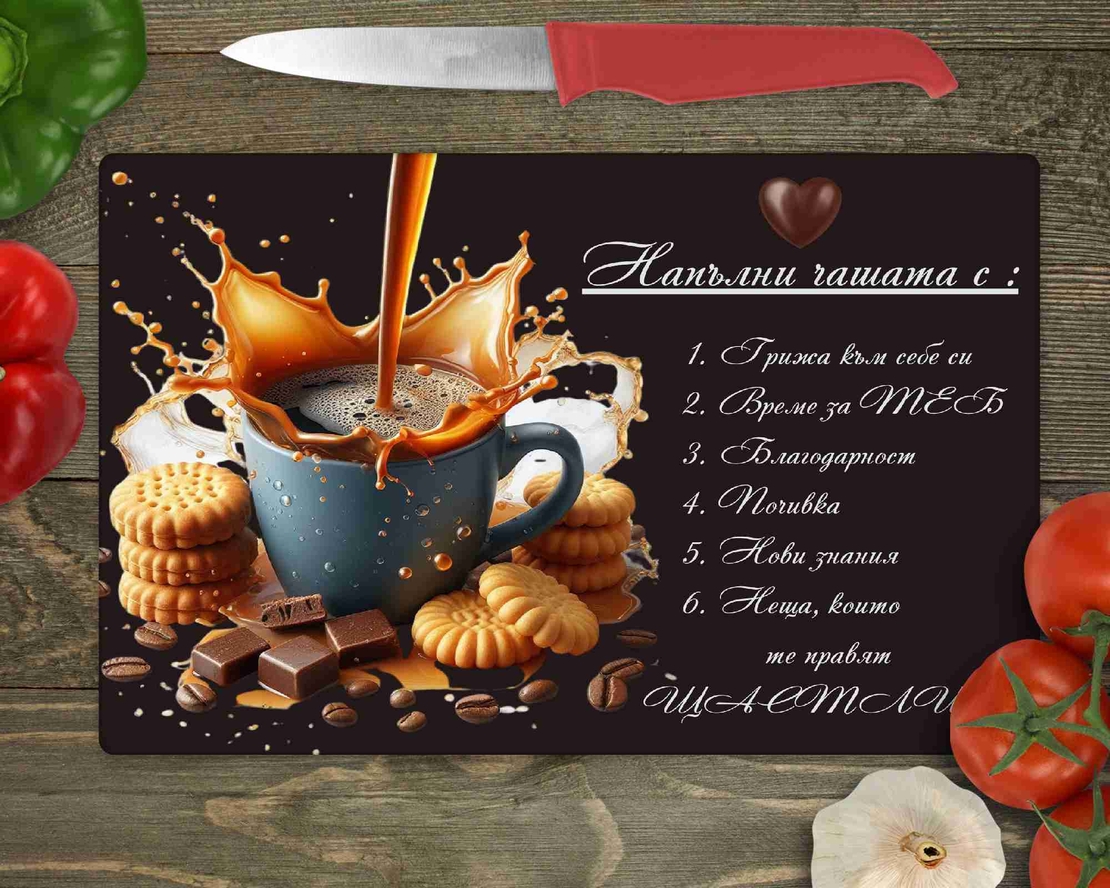 Стъклена дъска за рязане Кафе 1