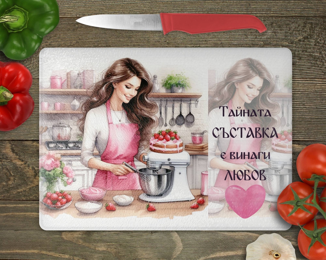 Стъклена дъска за рязане Тайната съставка е любов 12