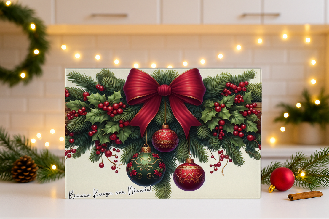 Стъклена дъска за рязане Коледари 143