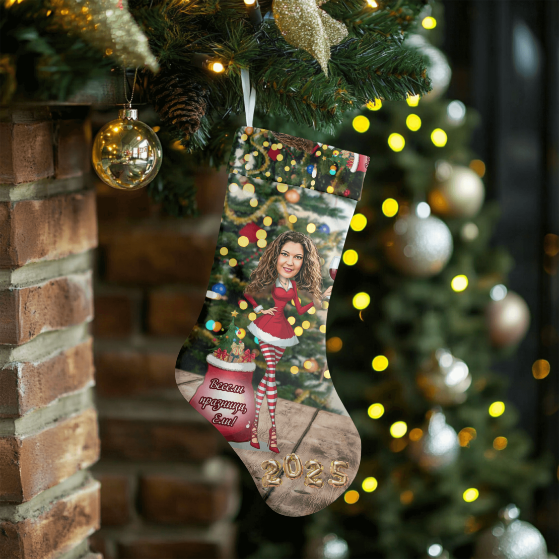 Коледен персонализиран чорап Карикатура Коледа Жена