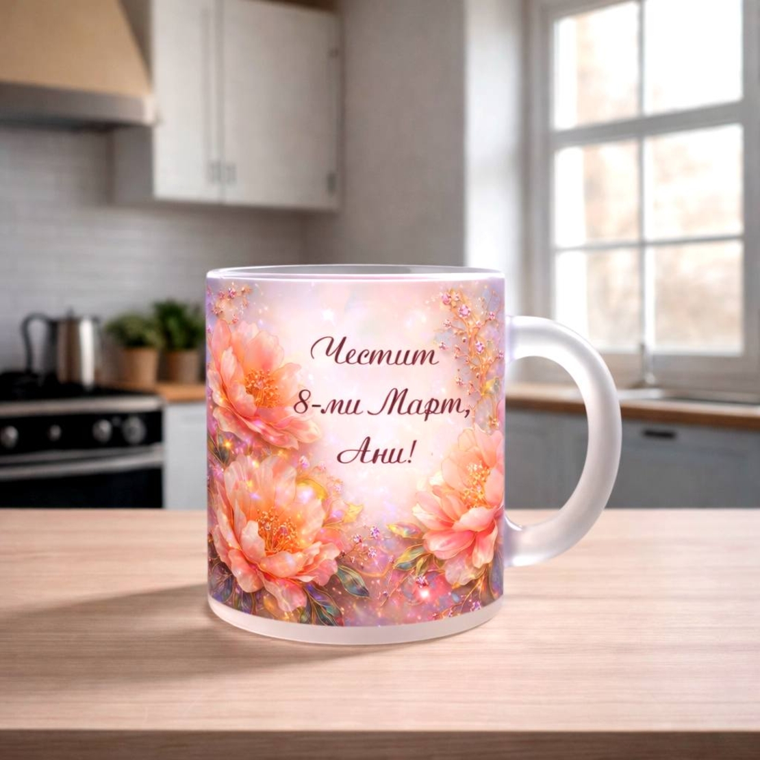 Персонализирани стъклена чаши мат за 8-ми март 3