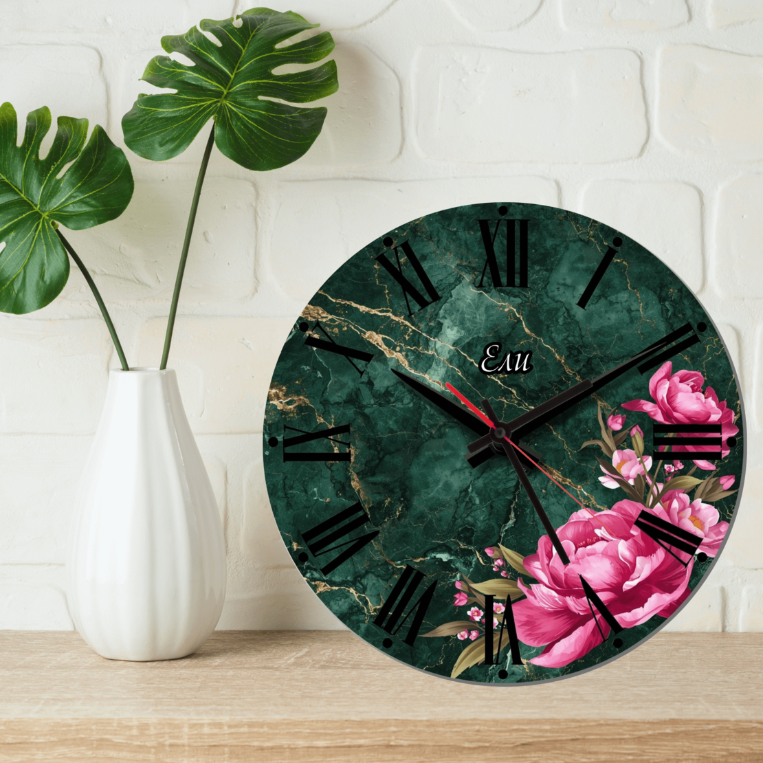 Персонализиран часовник Мрамор и цветя 2
