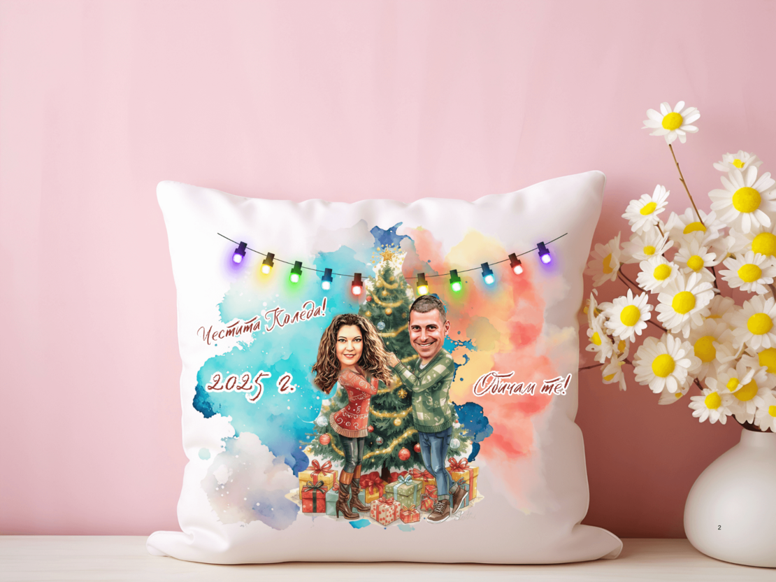 Персонализирана възглавничка Каркатура семейство Коледа 3