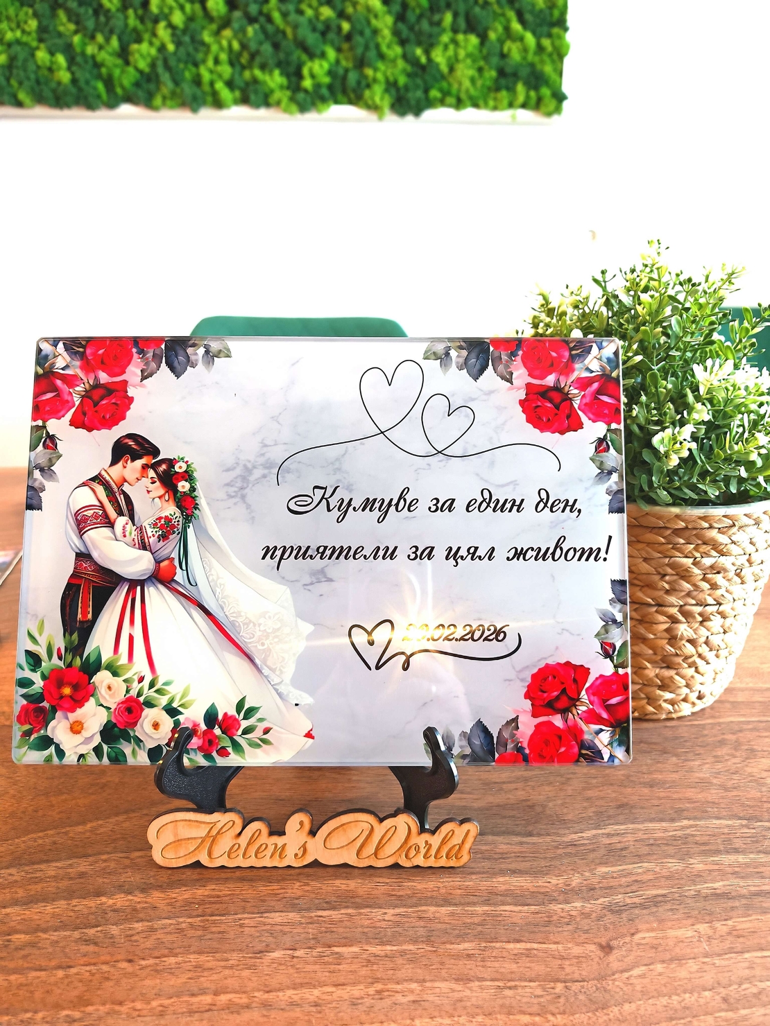 Стъклена дъска за рязане  Кум/Кума/ Булка 4