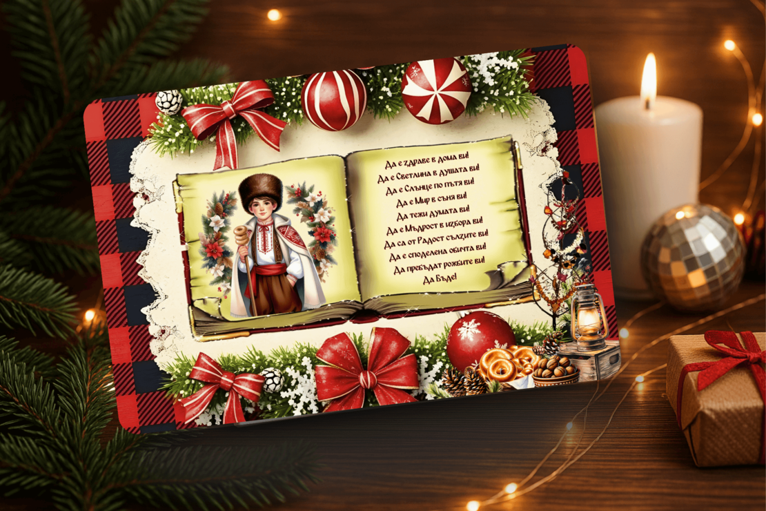 Стъклена дъска за рязане Коледари 148