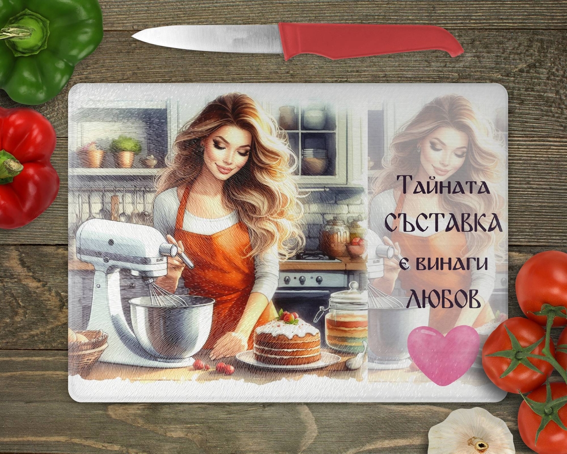 Стъклена дъска за рязане Тайната съставка е любов 10