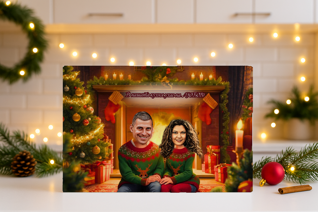 Стъклена дъска Карикатура Нова година Семейство 5