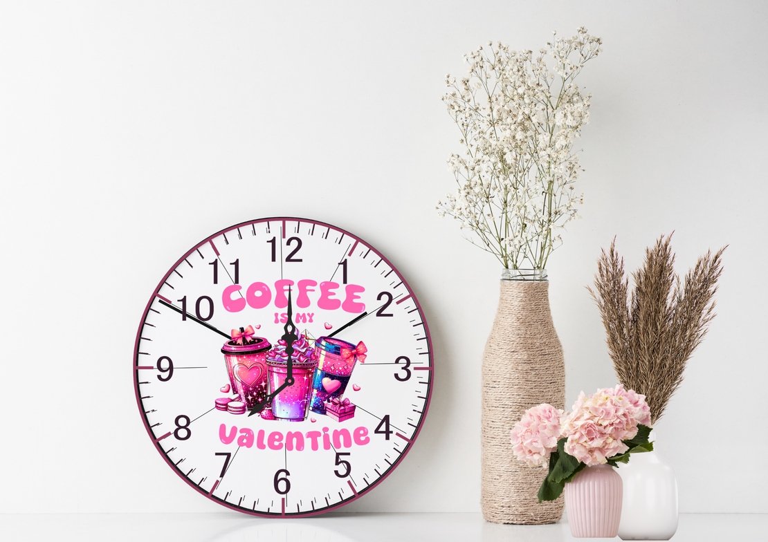 Персонализиран Стъклен часовник Cofee is my Valentine