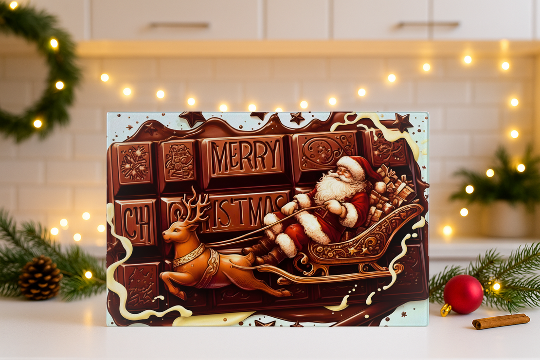 Стъклена дъска Карикатура Шоколад Дядо Коледа