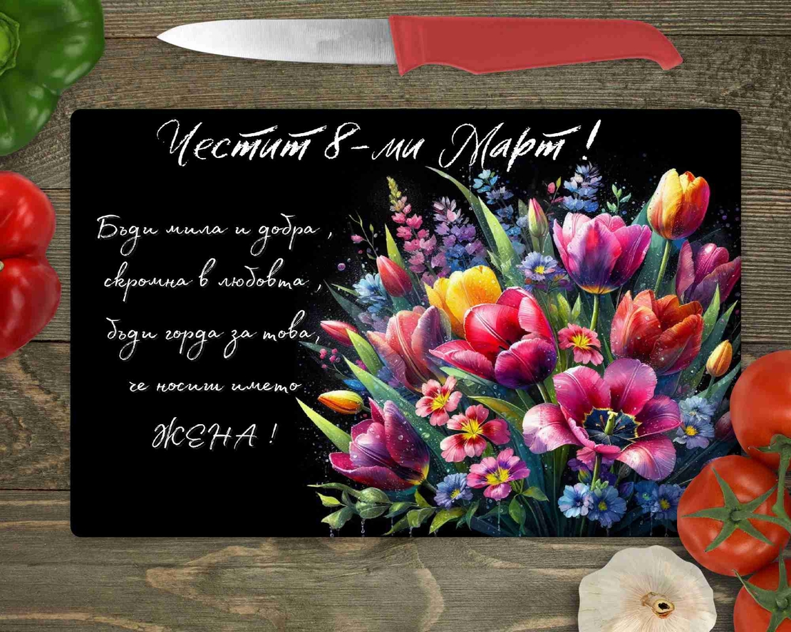 Стъклена дъска за рязане , 8ми март,Цветница - 47