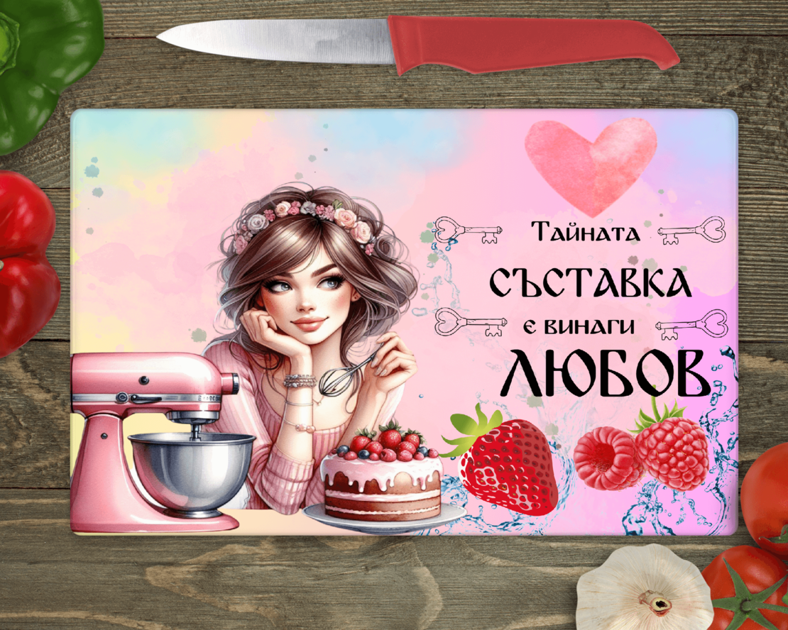 Стъклена дъска за рязане Тайната съставка е любов 15