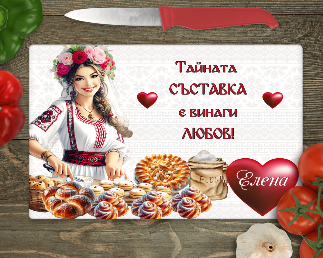 Стъклена дъска за рязане Тайната съставка е любов 14