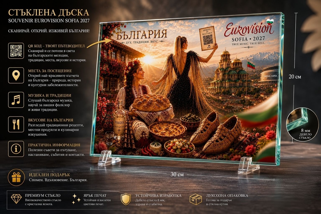 Бангаранга  Стъклена Дъска България | Souvenir Eurovision Sofia 2027 | Луксозен Подарък и Сувенир ✨