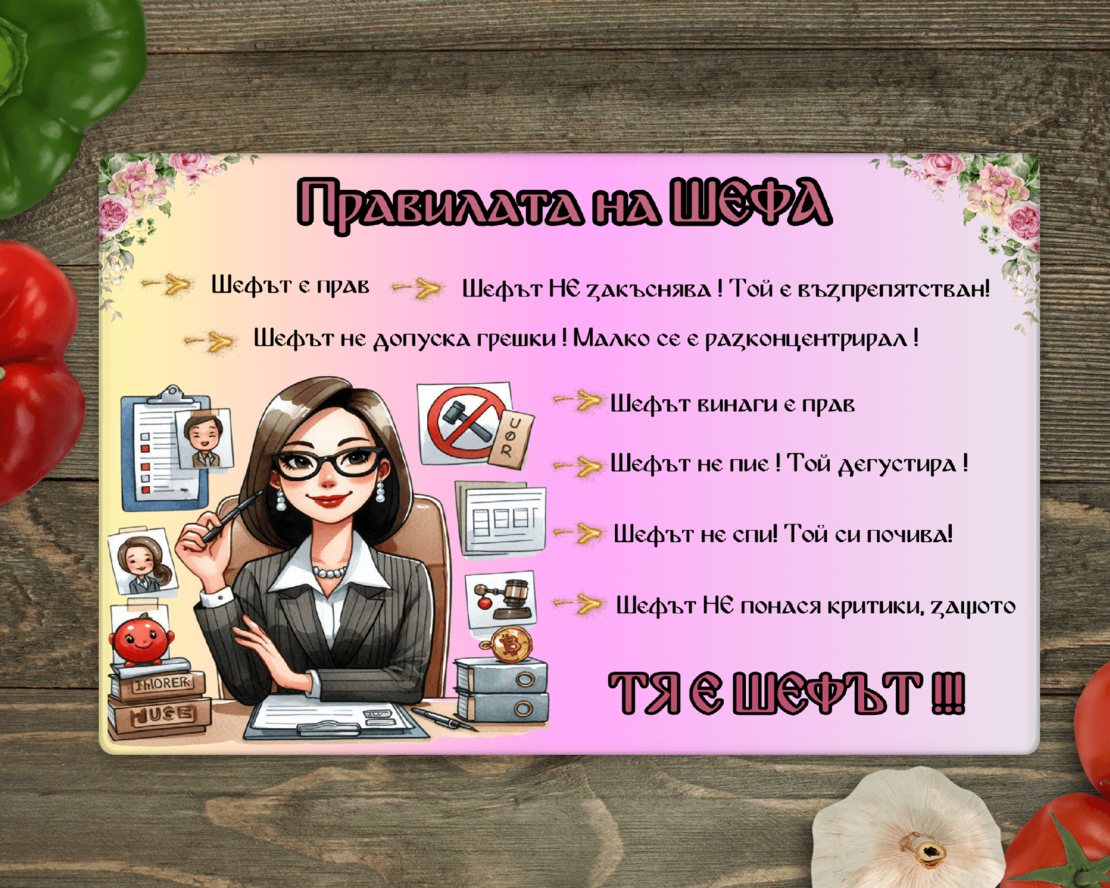Стъклена дъска за рязане, Тя е Шефът