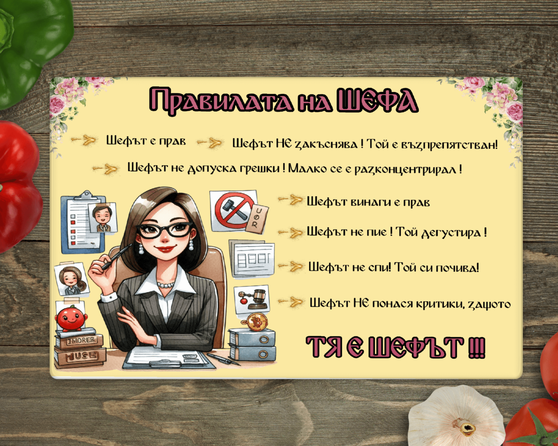 Стъклена дъска за рязане, Тя е Шефът