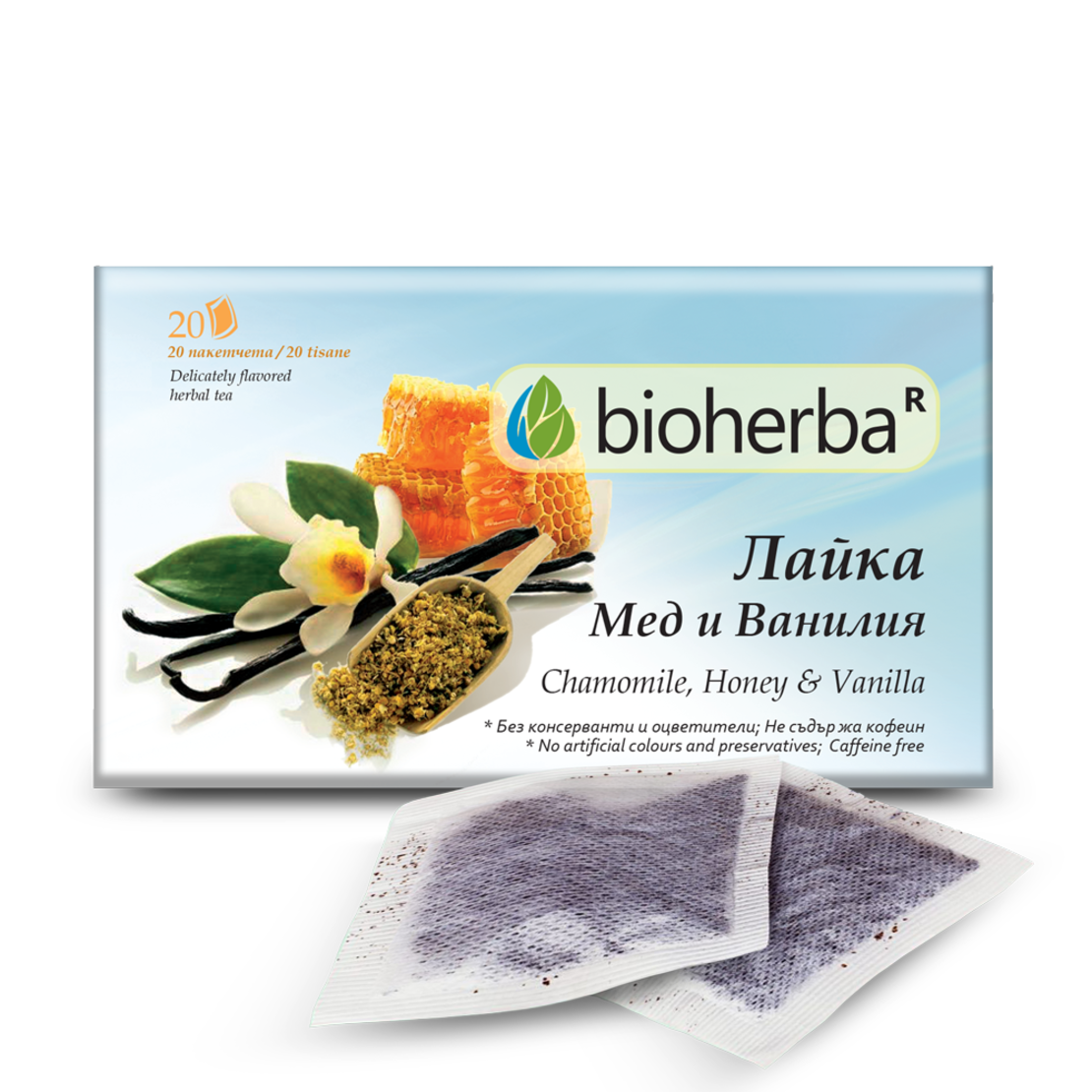 Лайка, Мед, Ванилия, 20 филтърни пакетчета, 30 гр, Биохерба