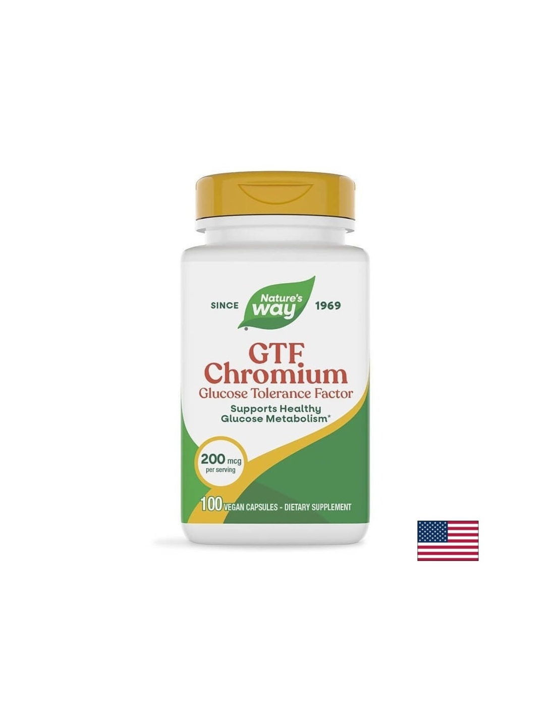 Хром (никотинат) GTF - Контрол на кръвната захар, 200 mcg, 100 капсули Nature’s Way