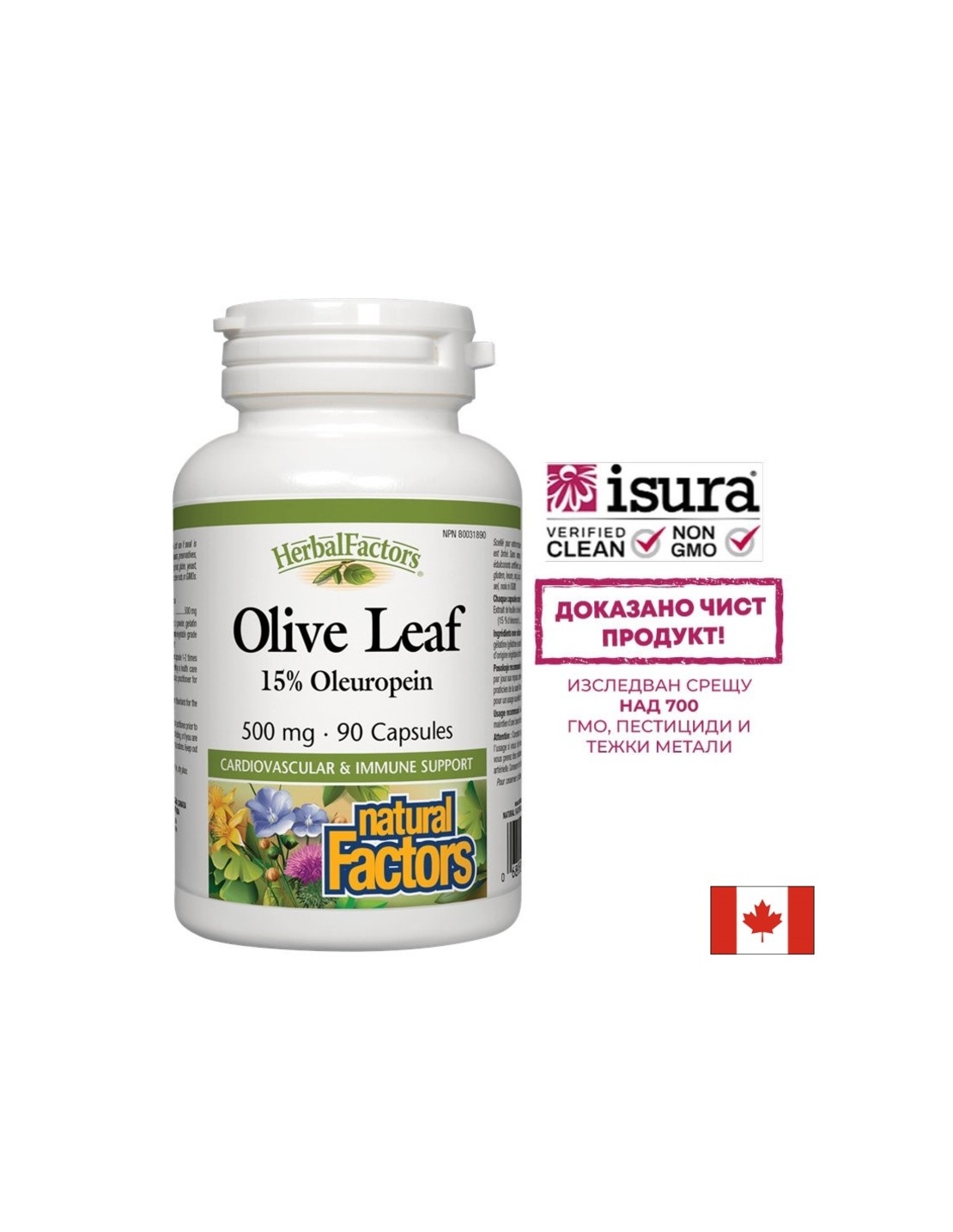 Olive Leaf / Маслина (лист) 500 mg х 90 капсули Natural Factors