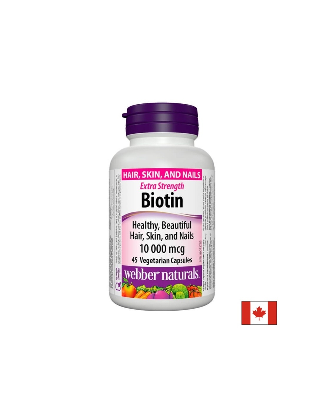Biotin Extra Strength / Биотин екстра сила, 10000 mcg, 45 капсули Webber Naturals
