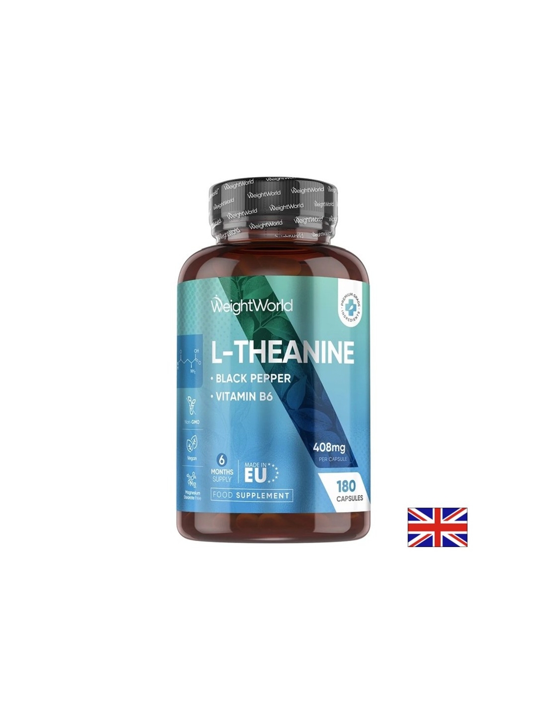 L-Теанин 400 mg + Черен пипер 8 mg Спокойствие, концентрация и нервен баланс 180 капсули