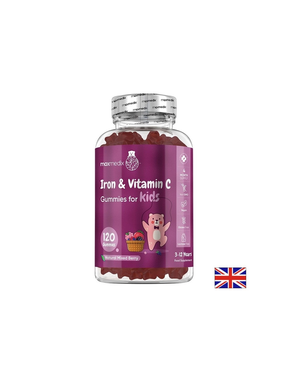Анемия Желязо 7 mg + Витамин С 10 mg (за деца) 120 желирани таблетки, с вкус на горски плодове