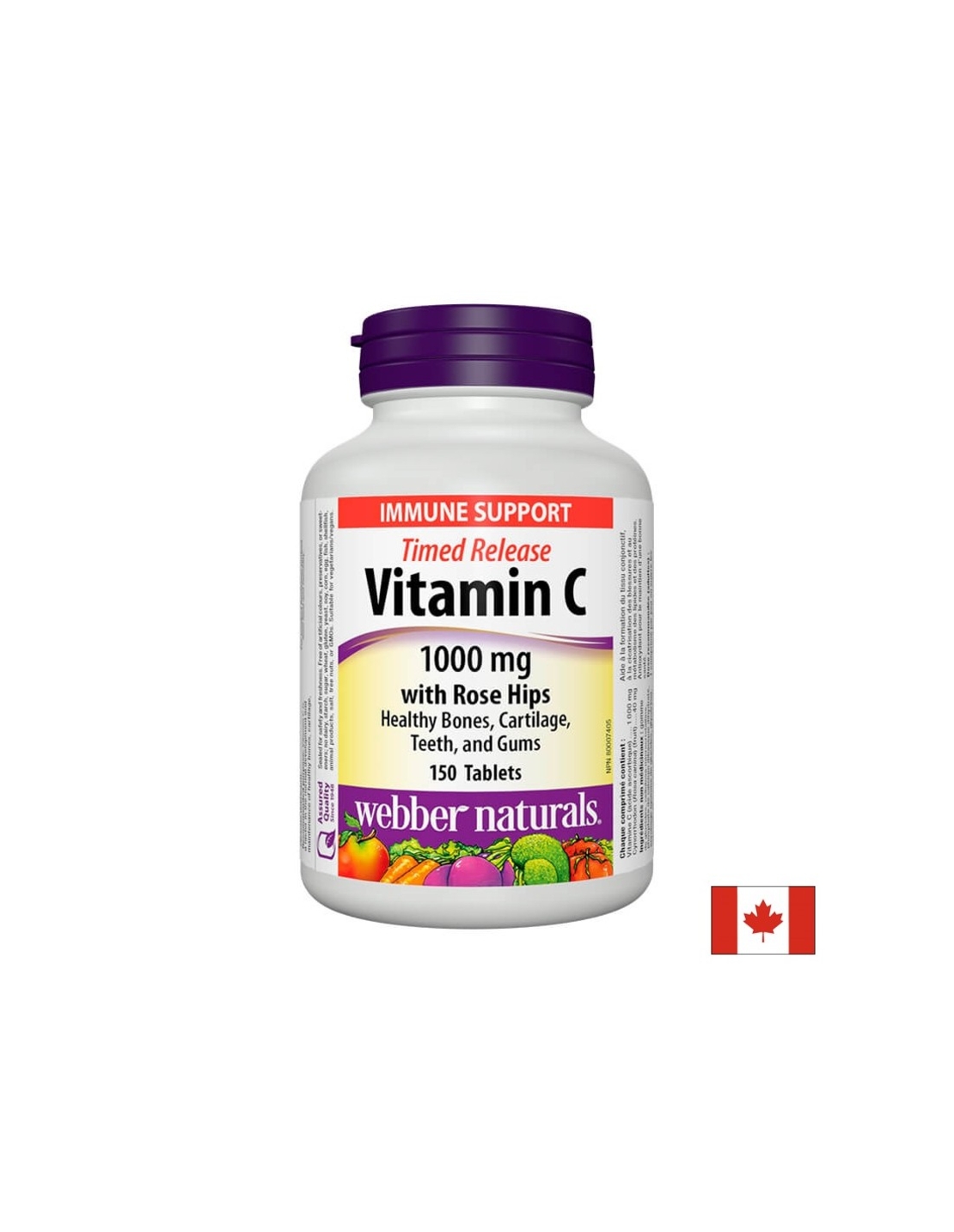 Витамин С 1000 mg с удължено освобождаване + Шипка, 150 таблетки, Webber Naturals