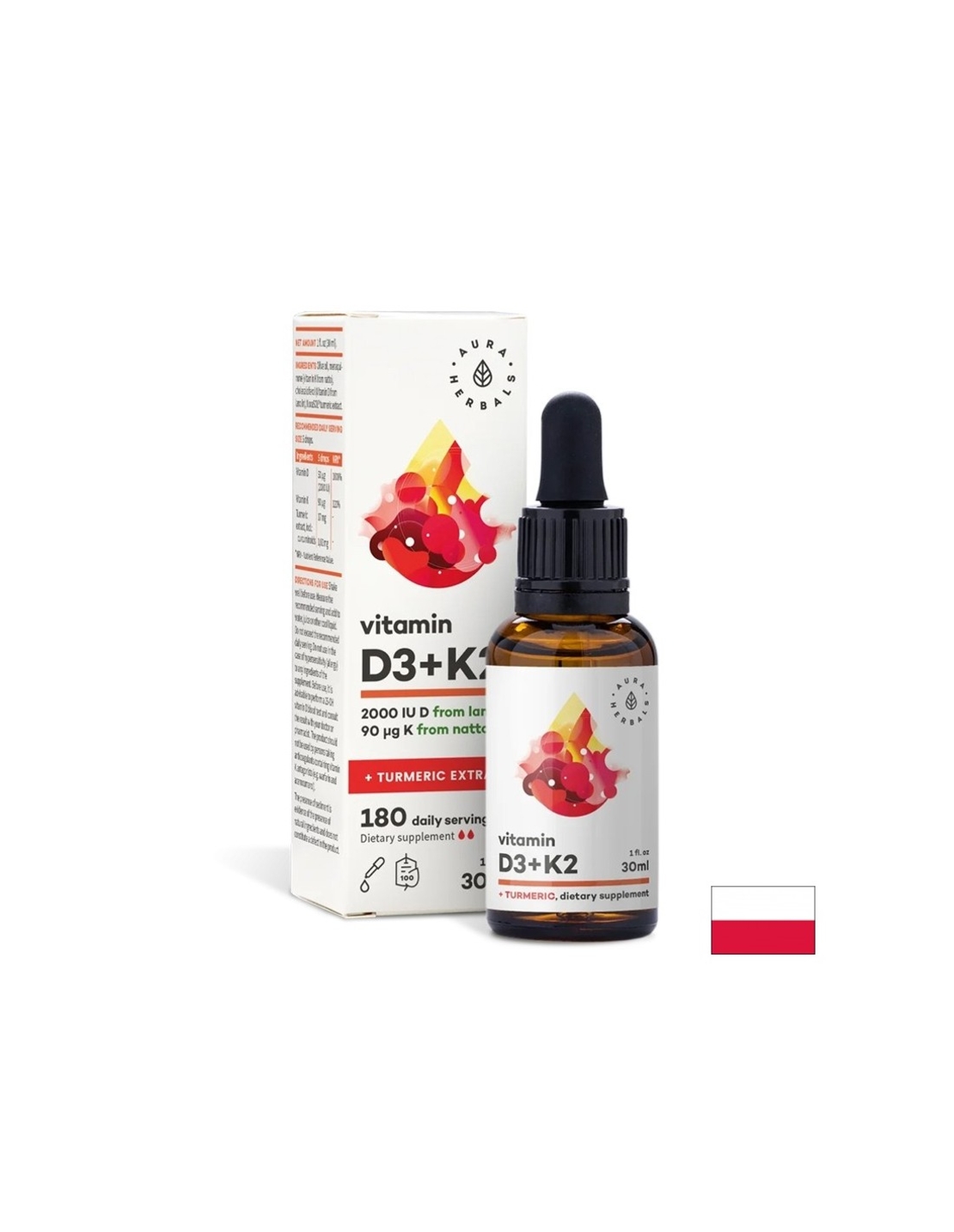 Кости и стави - Витамин D3 800 IU + K2 36 µg + Куркума, 30 ml капки