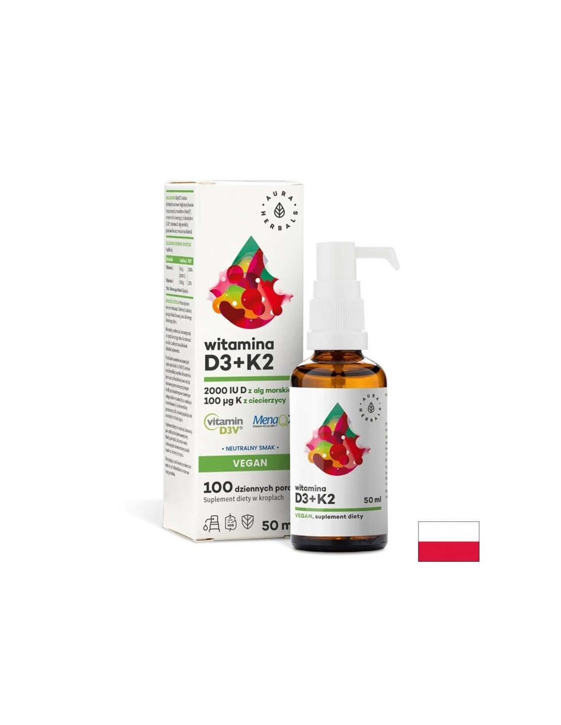 Кости и стави - Витамин D3 + K2 (веган формула), 50 ml капки