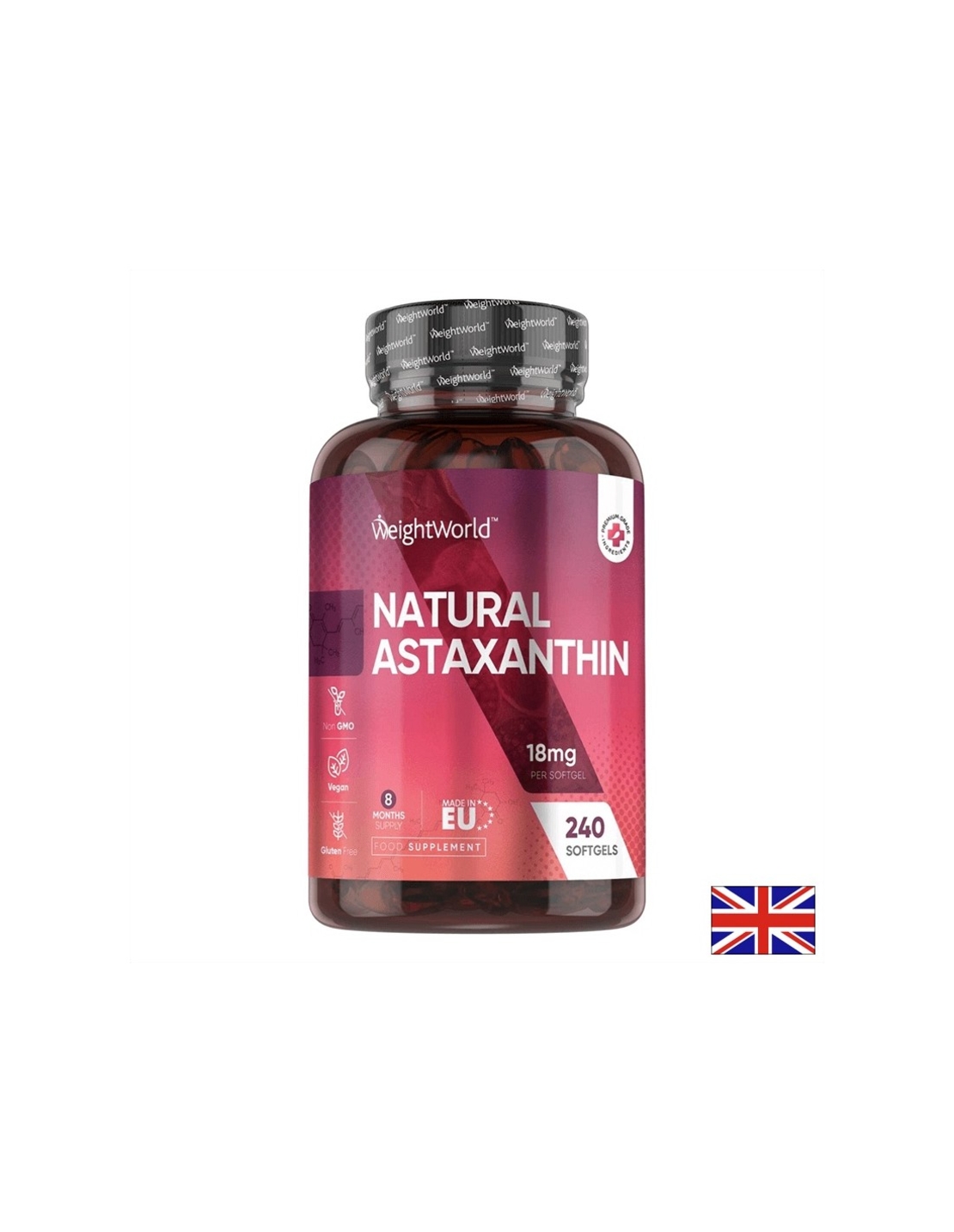 За зрението Астаксантин 18 mg (от микроводорасли) - Astaxanthin 240 капсули