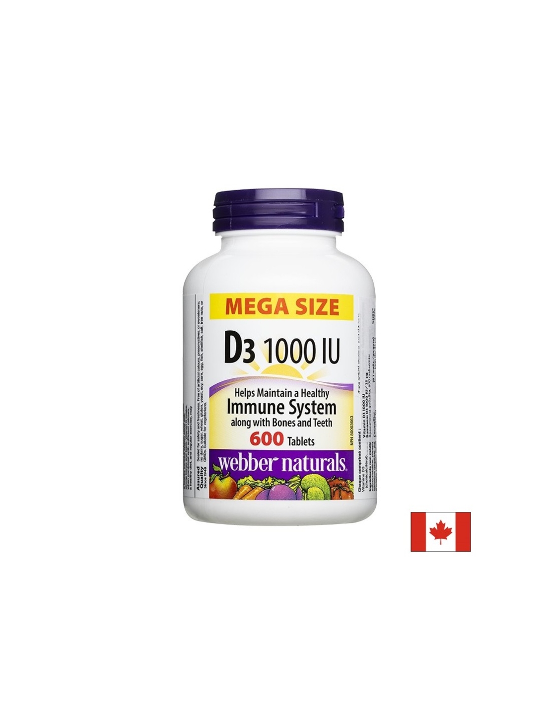 Витамин D3 1000 IU/ 25 µg, 600 таблетки, Webber Naturals