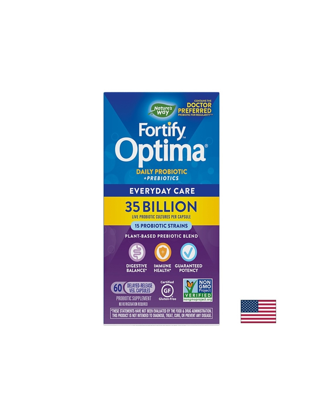 Fortify™ Optima® Daily Probiotic + Prebiotic - Фортифай пробиотик + пребиотици, 35 милиарда активни пробиотици, 60 капсули Nature’s Way
