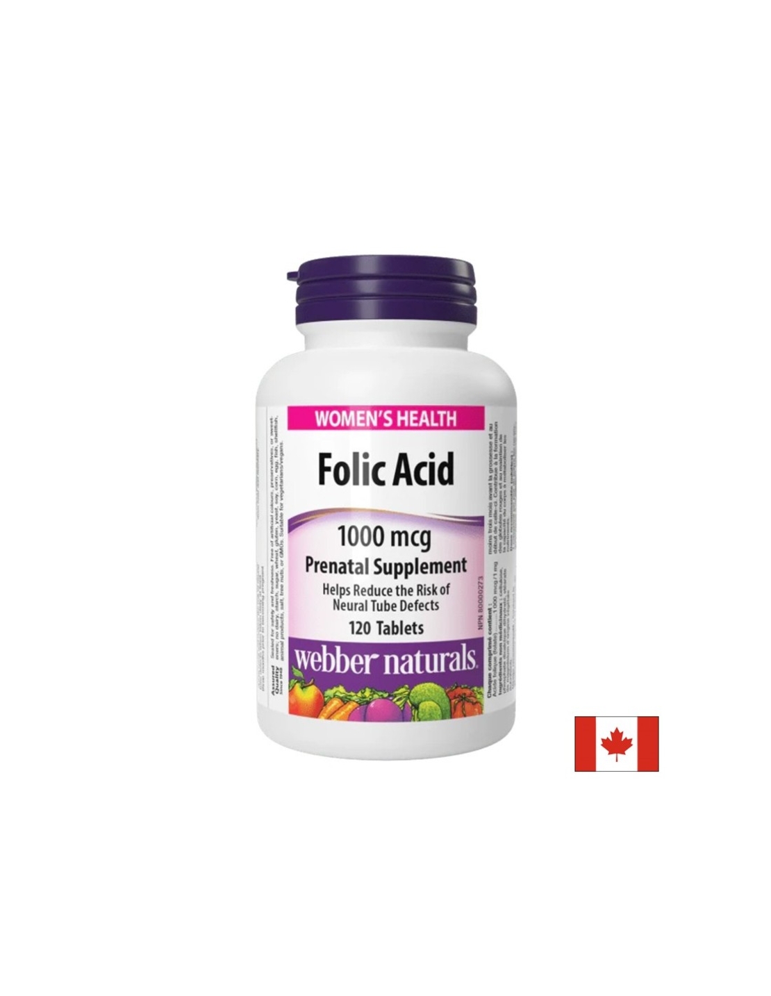 Фолиева киселина 1000 µg, Folic Acid, 120 таблетки, Webber Naturals