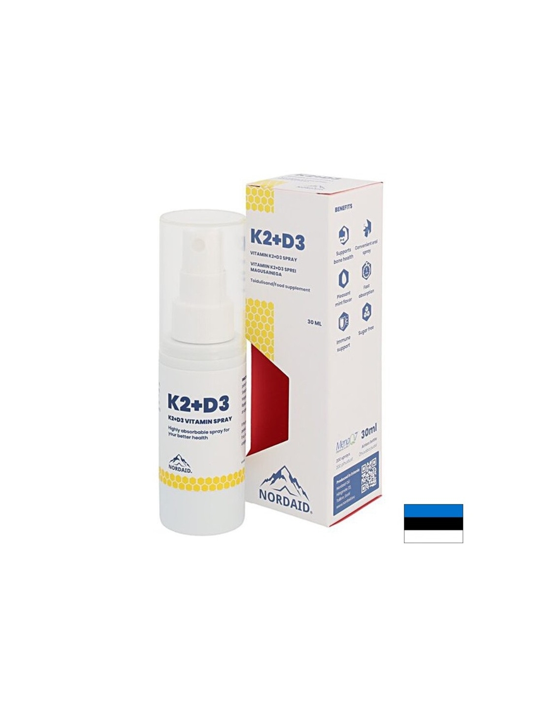 Витамини К2 (20 µg) + D3 (800 IU) - Здраве за сърцето и костите, силен имунитет, Спрей за уста, 30 ml, 200 впръсквания