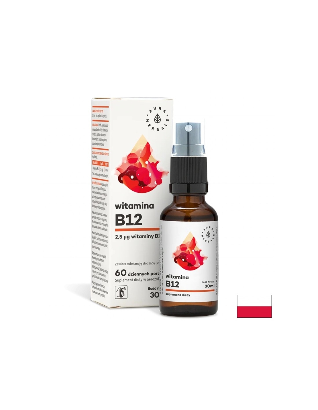 Нервна система - Витамин В12 (цианокобаламин), орален спрей 30 ml Aura Herbals