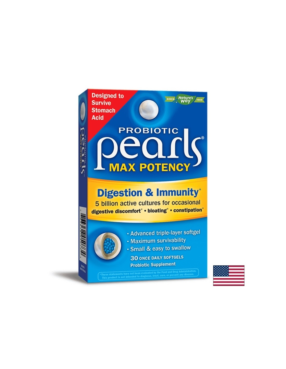 Probiotic Pearls Max Potency Digestion & Immunity / Пърлс пробиотик храносмилане и имунитет, 30 софтгел капсули Nature’s Way