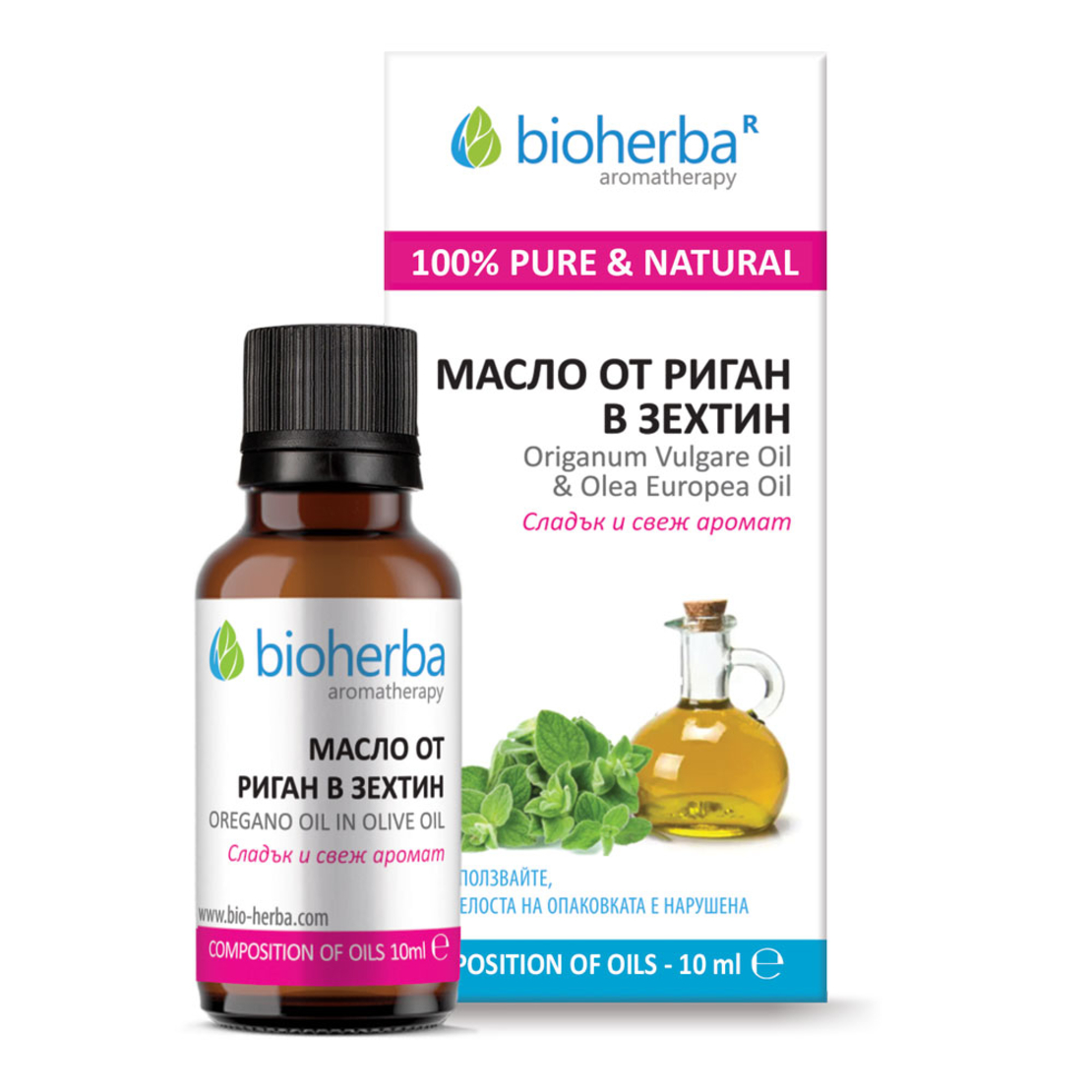 МАСЛО ОТ РИГАН В ЗЕХТИН, Oregano essential oil in Olive carrier оil, Биохерба, 10 мл.