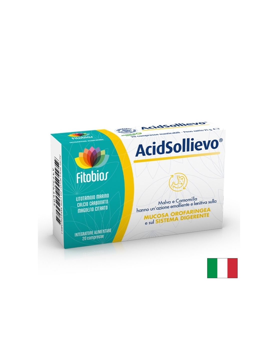 Acid Sollievo – Бързо облекчение при киселини и подуване, 20 дъвчащи таблетки