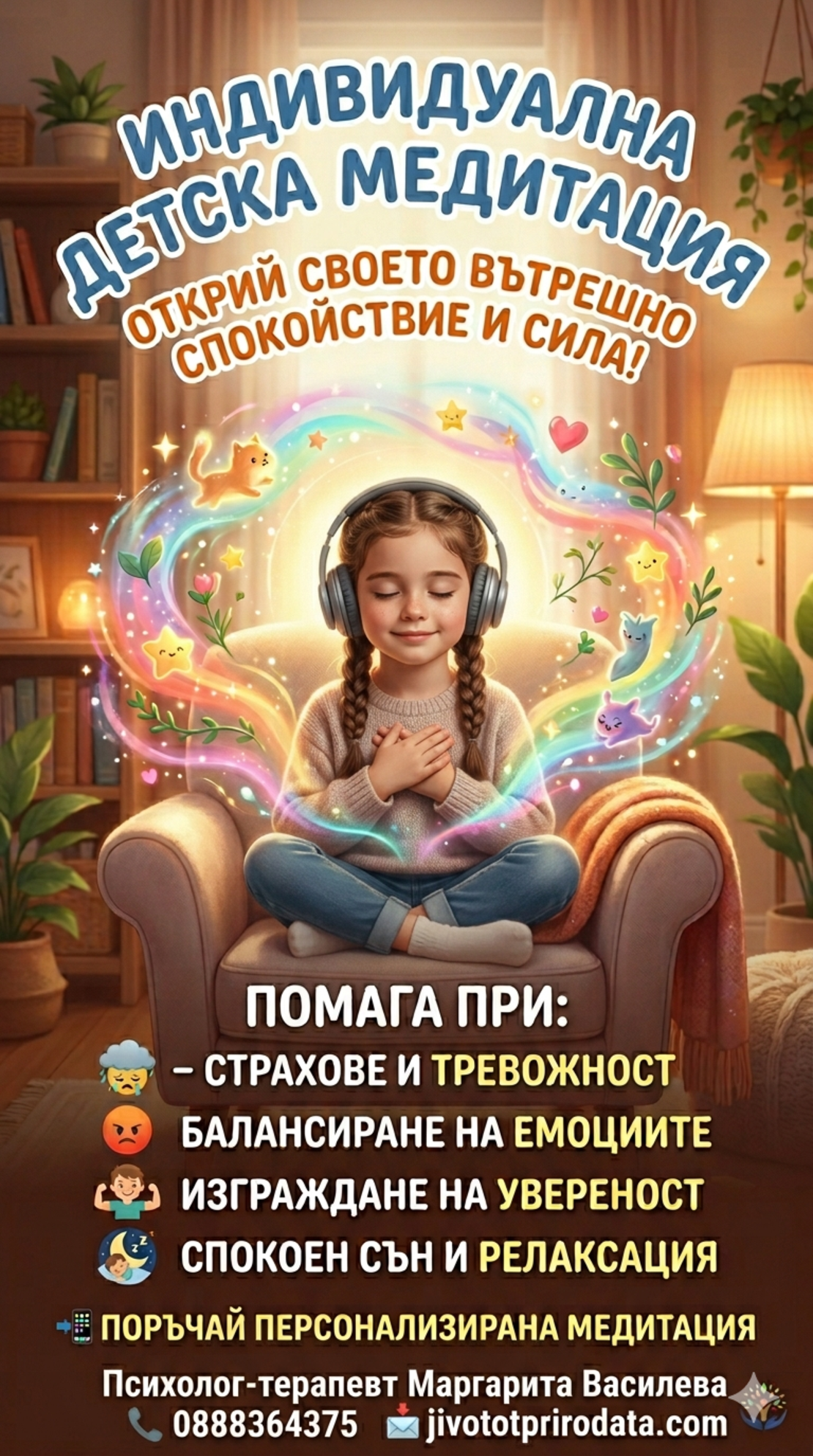 Изготвяне на лична персонална и уникална медитация- визуализация за Вашето дете по преодоляване на конкретен проблем.