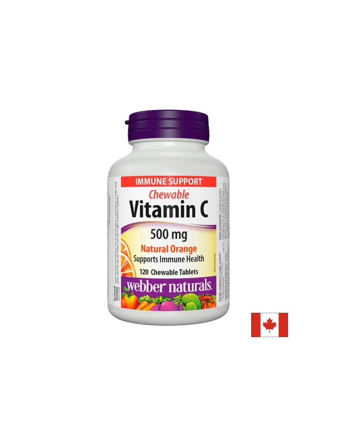 Chewable Vitamin C Natural Orange - Витамин С 500 mg, 120 дъвчащи таблетки с вкус на портокал Webber Naturals